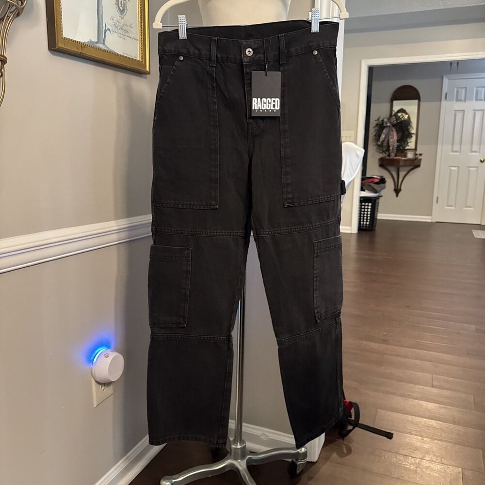 New The Ragged Priest Bondage Baggy Hardware Denim Jean Charcoal Sz 26